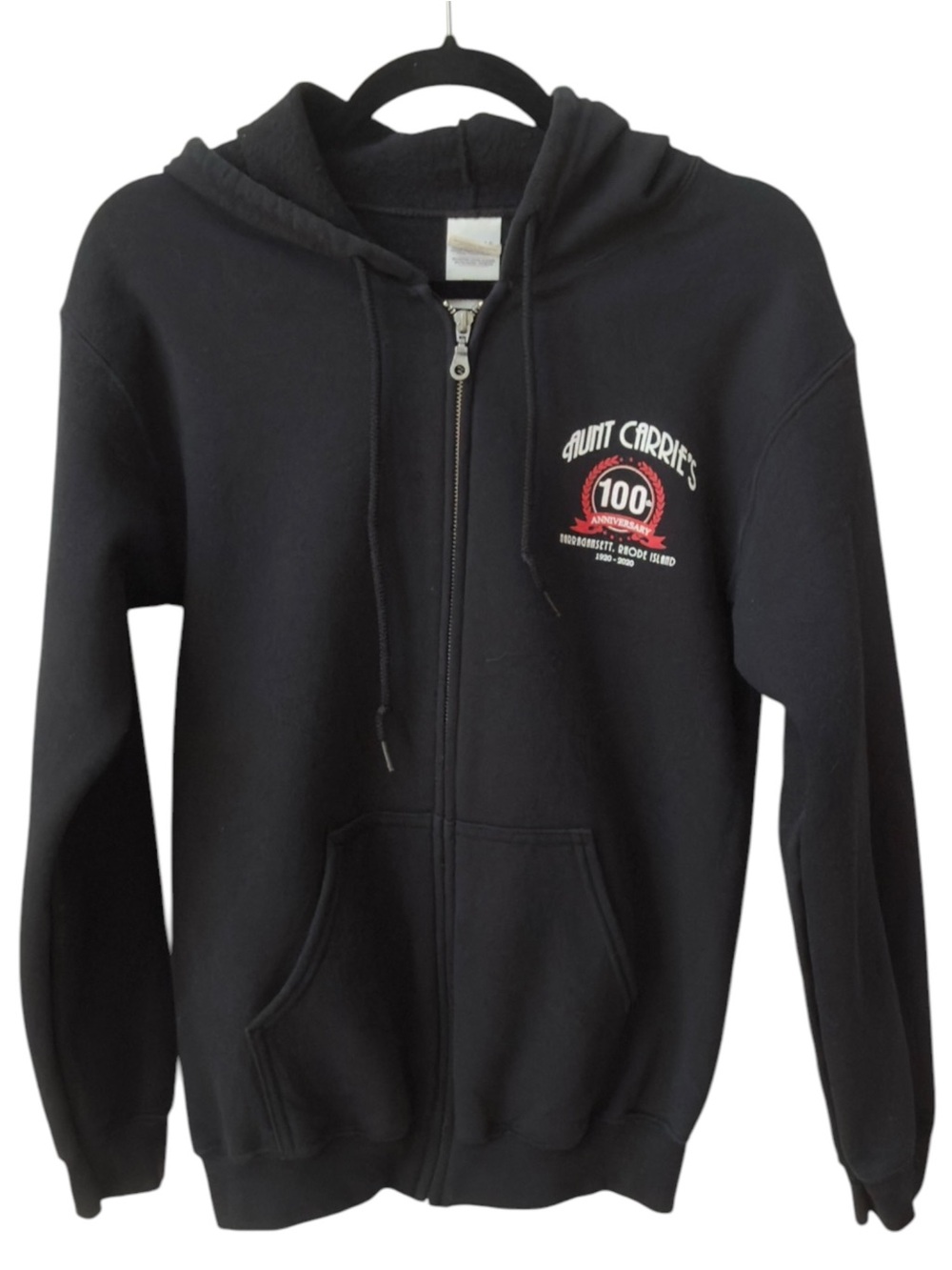 Vintage Aunt Carrie's Narragansett RI 100th Anniversary Black Zip Hoodie. Small.